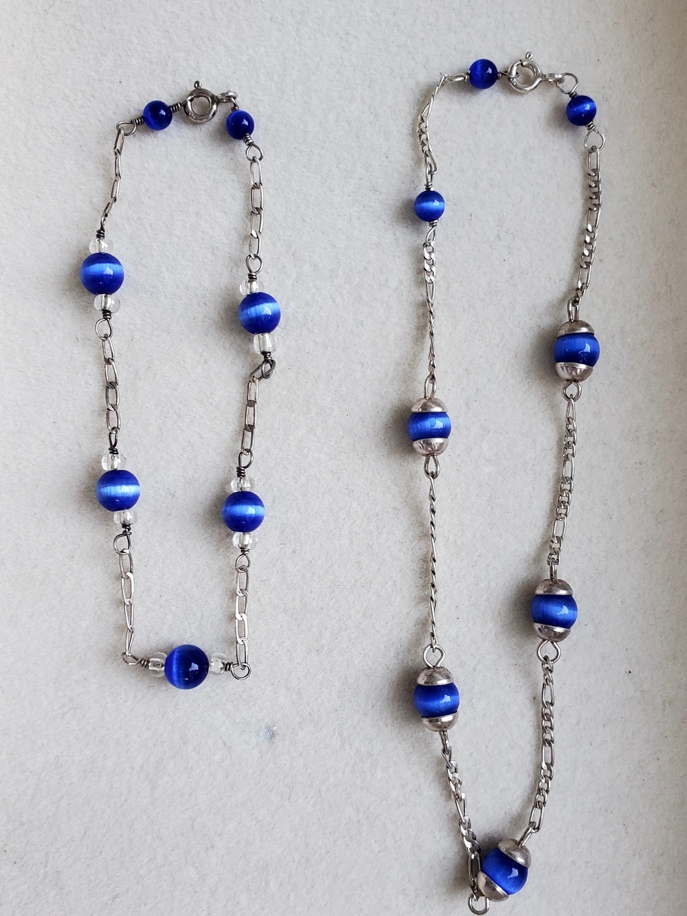 Blue Beaded Sterling Silver Chain Set • Bracelet & Anklet
